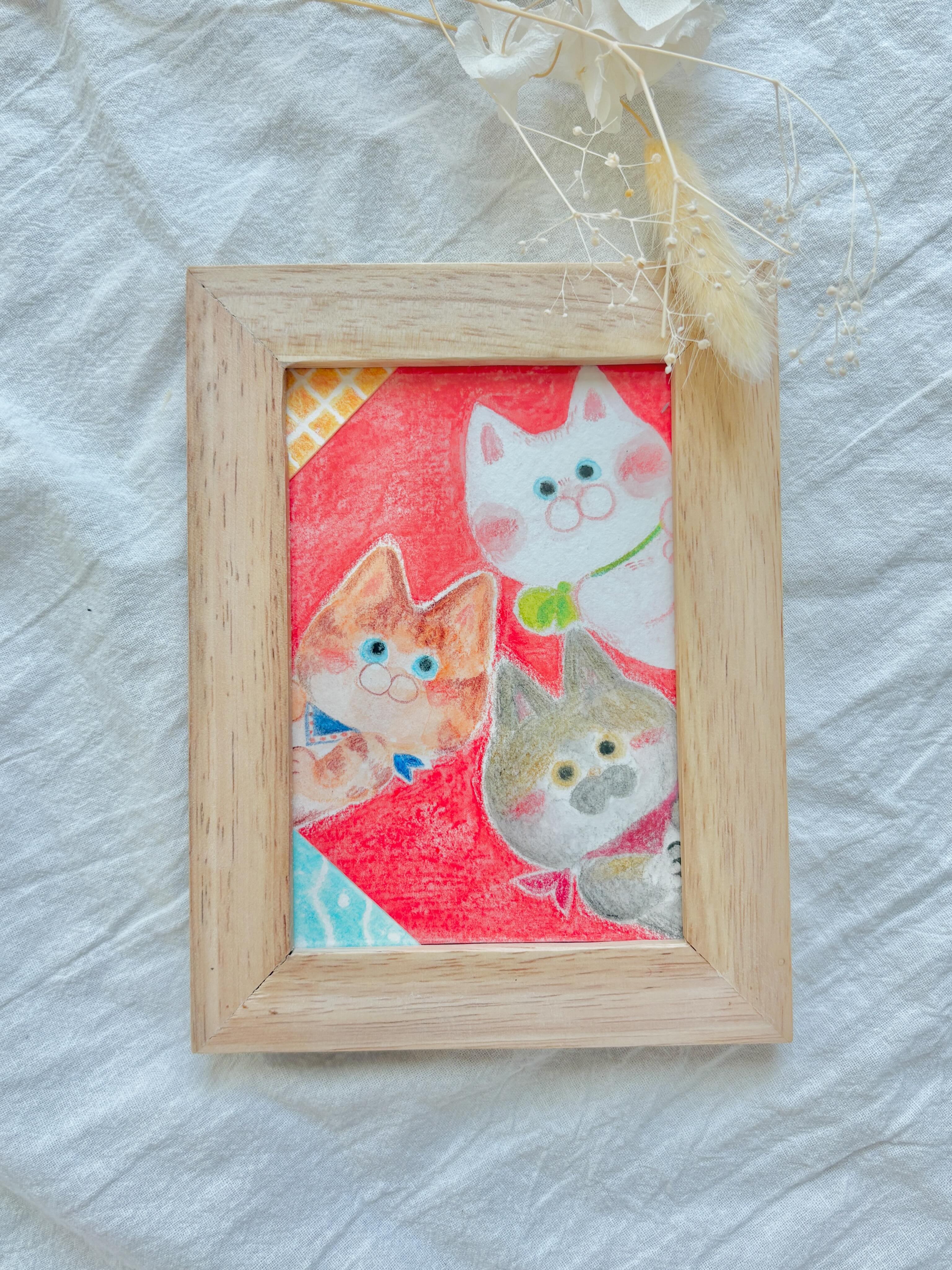 猫たちの色鉛筆作品