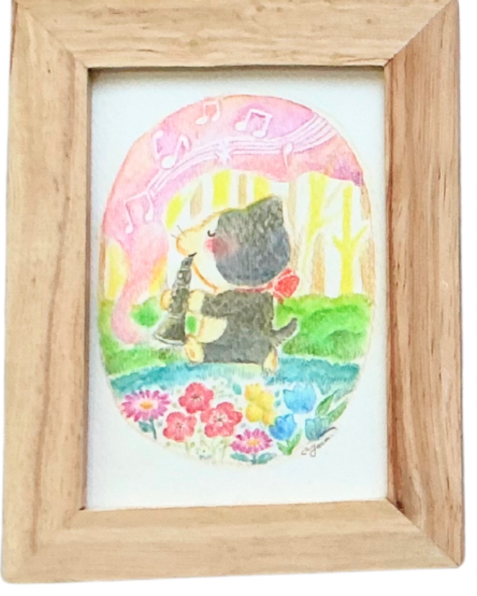 原画「クラリネットふきの休日」黒猫の後ろ姿